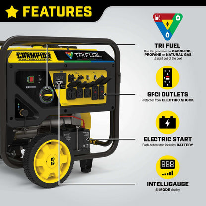 Champion 201161 12000W/15000W Generator Tri-Fuel Electric Start CO Shield Gas Propane Natural Gas New